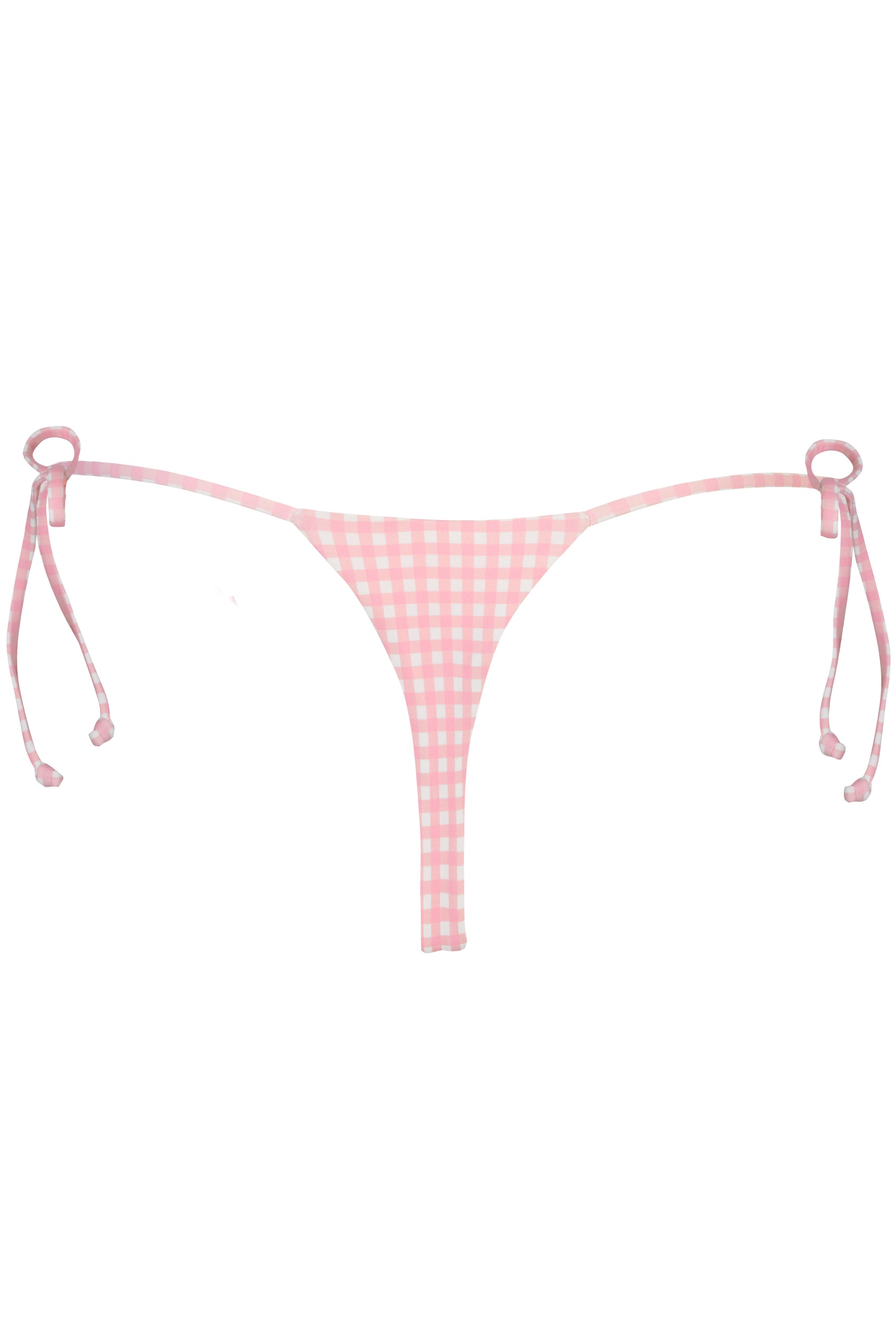 Side-Tie Thong Bikini Bottoms  in Pink Gingham Print
