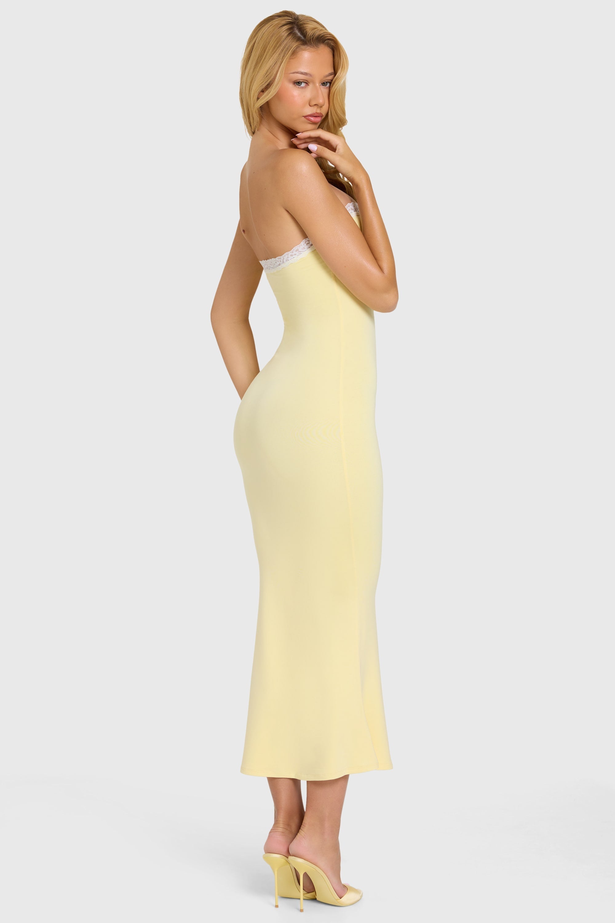 Modal Lace-Trim Midaxi Dress in Butter