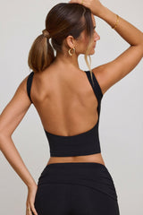 High Neck Open Back Crop Top in Black