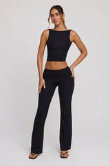 High Neck Open Back Crop Top in Black