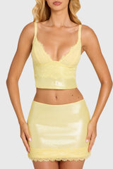 Sequin Lace Bralette Top  in Butter