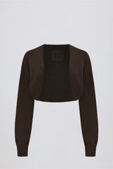 Ribbed-Knit Cropped Shrug in Pecan