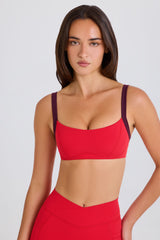 Soft Active Contrast-Trim Sports Bra in Strawberry