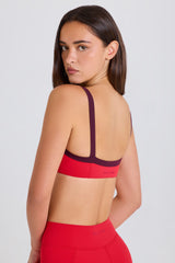 Soft Active Contrast-Trim Sports Bra in Strawberry