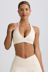 Brushed Jersey V-Neck Sports Bra in Vanilla