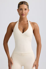 Halterneck Open-Back Tank Top in Vanilla